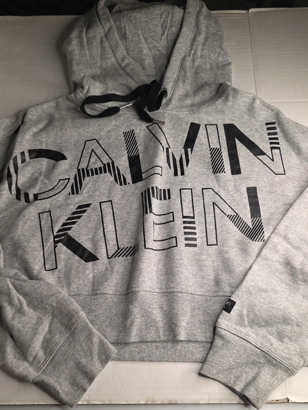Calvin Klein Womens Gray Logo Hoodie Crop Sweatshirt